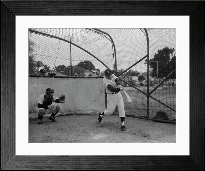 Framed Print : Mickey Mantle Batting with John Blanchard Catching Framed Print : Mickey Mantle Batting with John Blanchard Catching