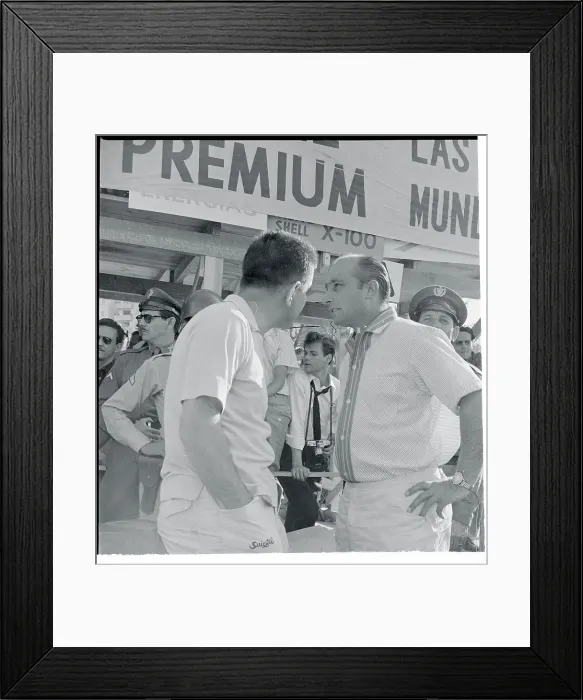Framed Print : Juan Manuel Fangio Speaking to Colleague Framed Print : Juan Manuel Fangio Speaking to Colleague