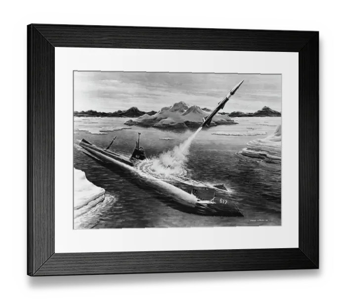 Framed Print : Submarine Launching Missiles into Air Framed Print : Submarine Launching Missiles into Air