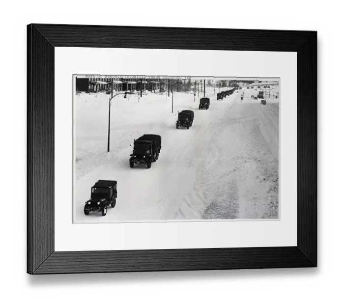 Framed Print : Army Vehicles Driving On Snowy Street Framed Print : Army Vehicles Driving On Snowy Street