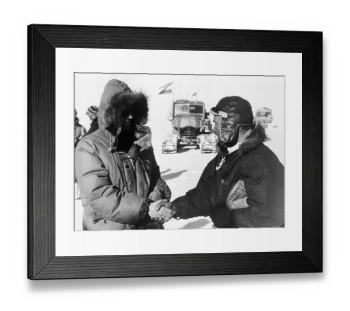 Framed Print : Edmund Hillary and Vivian Fuchs Shake Hands Framed Print : Edmund Hillary and Vivian Fuchs Shake Hands