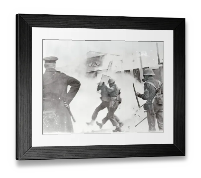 Framed Print : Turkish Cypriotes Fleeing from Tear Gas Bomb Explosion Framed Print : Turkish Cypriotes Fleeing from Tear Gas Bomb Explosion