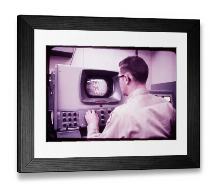 Framed Print : Technician Watching Satellite Launch / Tv Framed Print : Technician Watching Satellite Launch / Tv