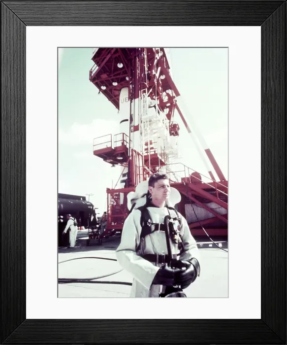 Framed Print : Rocket Technician in Protective Clothing with Jupiter C Framed Print : Rocket Technician in Protective Clothing with Jupiter C