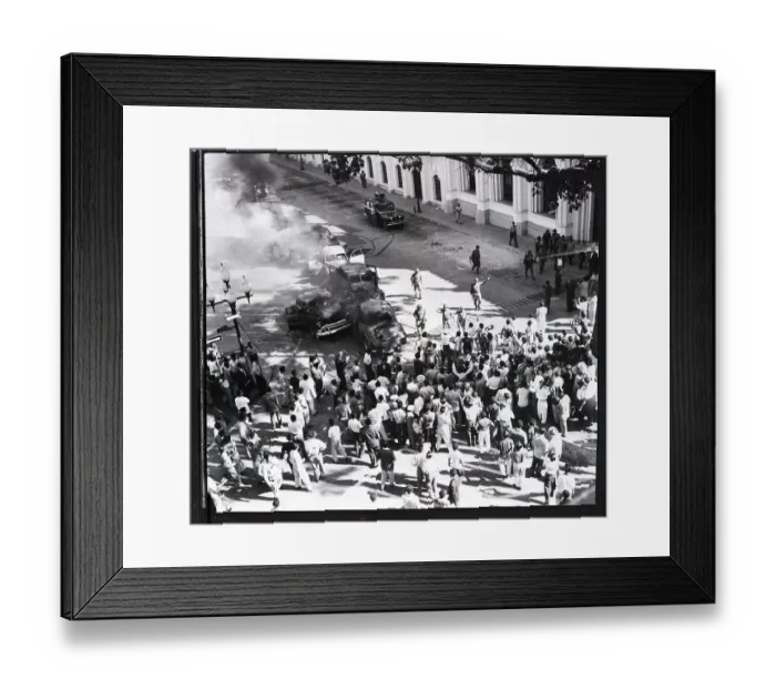 Framed Print : Soldiers Guard Cars Burned in Street Framed Print : Soldiers Guard Cars Burned in Street