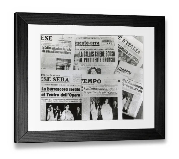 Framed Print : Italian Newspaper Headlines Of Maria Callas Framed Print : Italian Newspaper Headlines Of Maria Callas