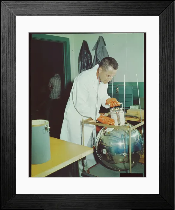 Framed Print : Naval Research Employee with Laboratory Satellite Framed Print : Naval Research Employee with Laboratory Satellite