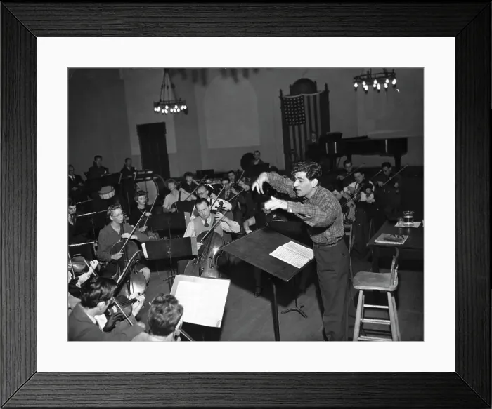 Framed Print : American Composer and Conductor Leonard Bernstein Directing Orchestra