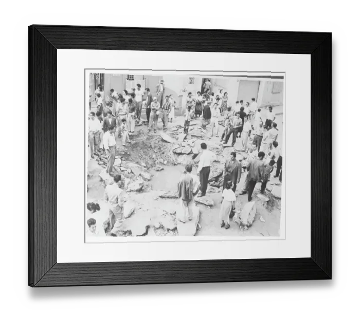 Framed Print : Crowd Viewing Bomb Crater Framed Print : Crowd Viewing Bomb Crater