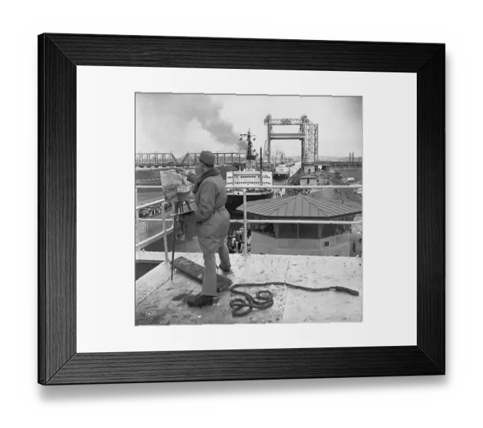 Framed Print : Artist Painting Scene of Passing Ships Framed Print : Artist Painting Scene of Passing Ships