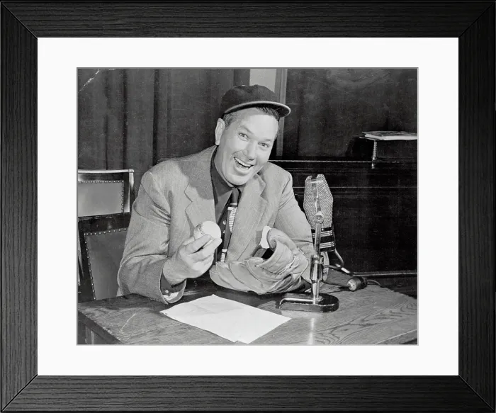 Framed Print : Dizzy Dean Holding Baseball in Press Box Framed Print : Dizzy Dean Holding Baseball in Press Box