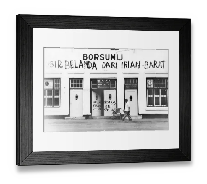 Framed Print : Indonesian Slogans Daubed on Dutch Properties Framed Print : Indonesian Slogans Daubed on Dutch Properties