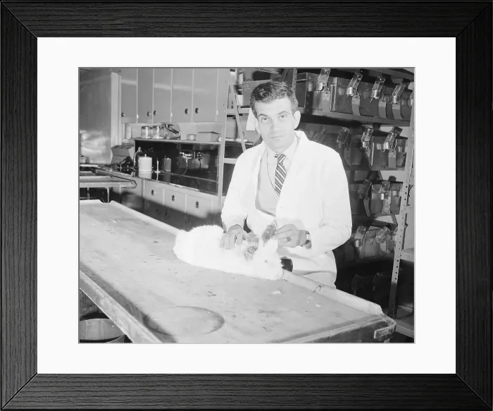 Framed Print : Dr. Ernest L. Wynder with a Rabbit Framed Print : Dr. Ernest L. Wynder with a Rabbit