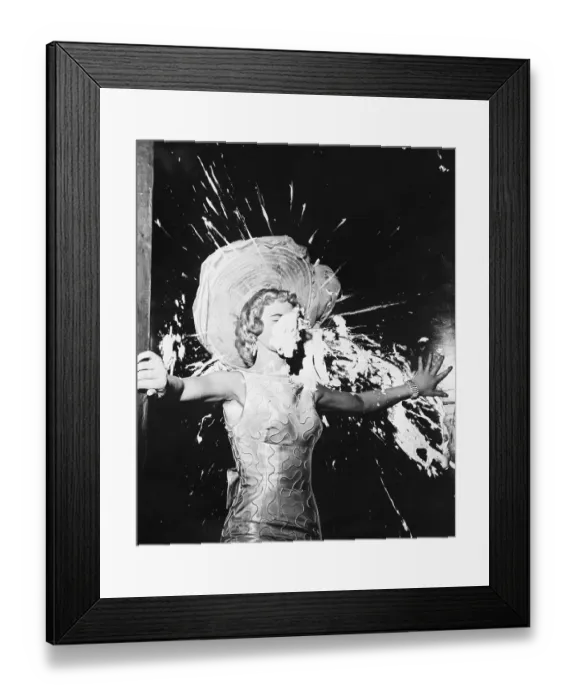 Framed Print : Showgirl Getting Hit with a Pie Framed Print : Showgirl Getting Hit with a Pie