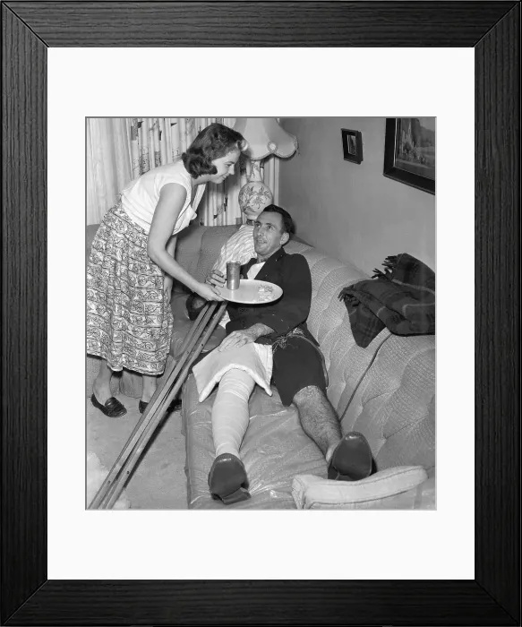 Framed Print : Bob Cousy Relaxing From Injury at Home Framed Print : Bob Cousy Relaxing From Injury at Home