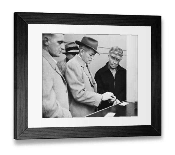 Framed Print : Accused Murderer Ed Gein Being Fingerprinted by Police Framed Print : Accused Murderer Ed Gein Being Fingerprinted by Police