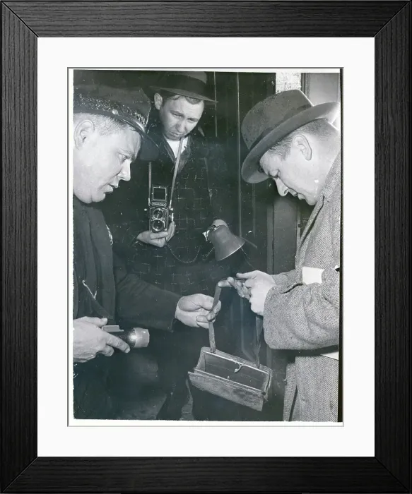 Framed Print : Officers Examining Handbag Framed Print : Officers Examining Handbag