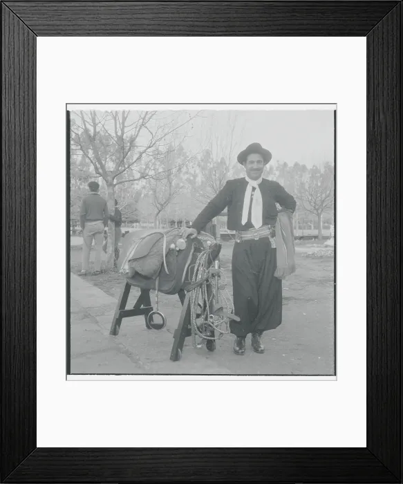 Framed Print : Gaucho Posing with Horse Saddle Framed Print : Gaucho Posing with Horse Saddle