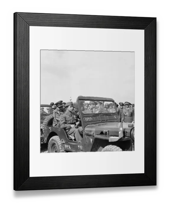 Framed Print : King Faisal with Shah of Iran in Jeep Framed Print : King Faisal with Shah of Iran in Jeep