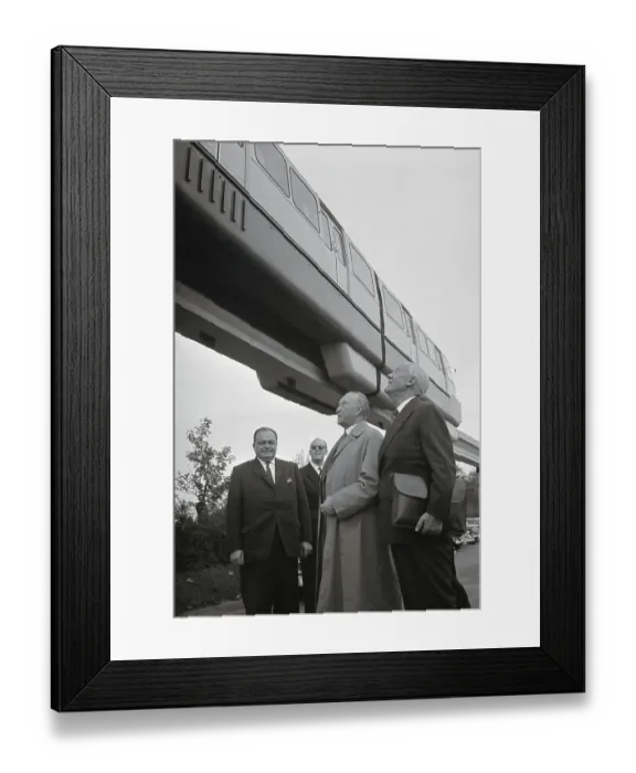 Framed Print : Konrad Adenauer and Axel Wenner-Gren Looking at Monorail Train Framed Print : Konrad Adenauer and Axel Wenner-Gren Looking at Monorail Train