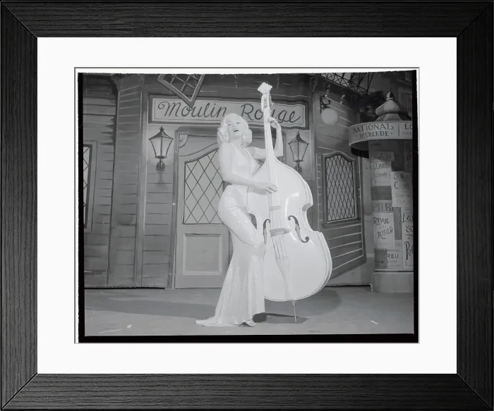 Framed Print : Mamie Van Doren Posing by Large Fiddle