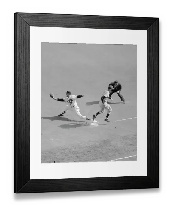 Framed Print : Baseball Player Crossing Base in Time Framed Print : Baseball Player Crossing Base in Time