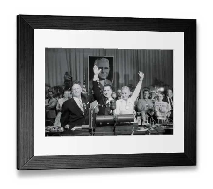 Framed Print : James Hoffa and Wife with Arms Raised Framed Print : James Hoffa and Wife with Arms Raised