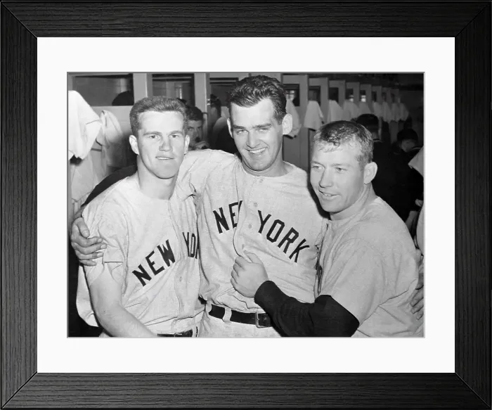 Framed Print : Tony Kubek, Don Larson, and Mickey Mantle Celebrating Win
