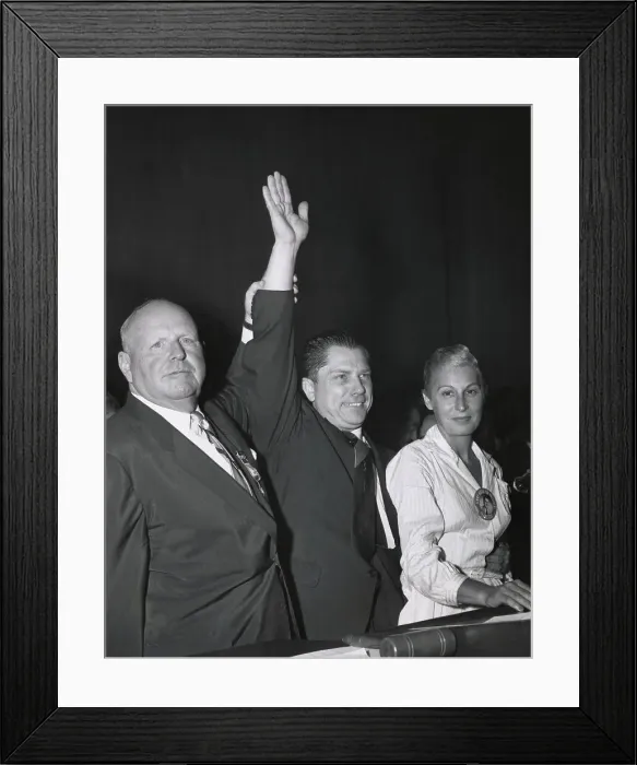 Framed Print : Mr. and Mrs. Jimmy Hoffa with Teamster Leader Dave Beck Framed Print : Mr. and Mrs. Jimmy Hoffa with Teamster Leader Dave Beck
