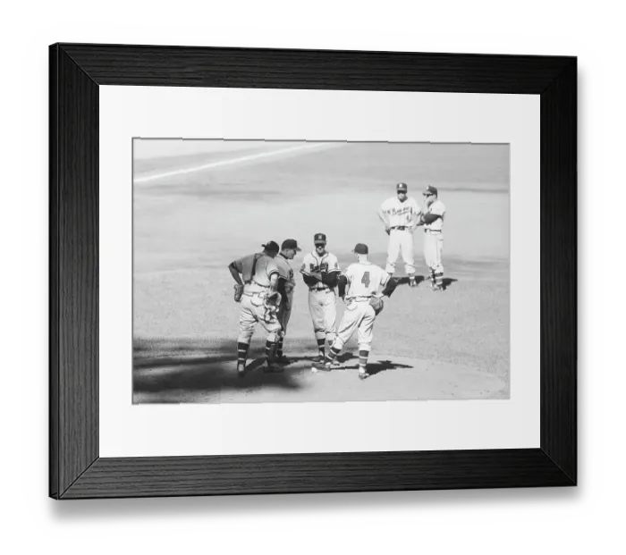 Framed Print : Conference on Pitcher's Mound During 1957 World Series