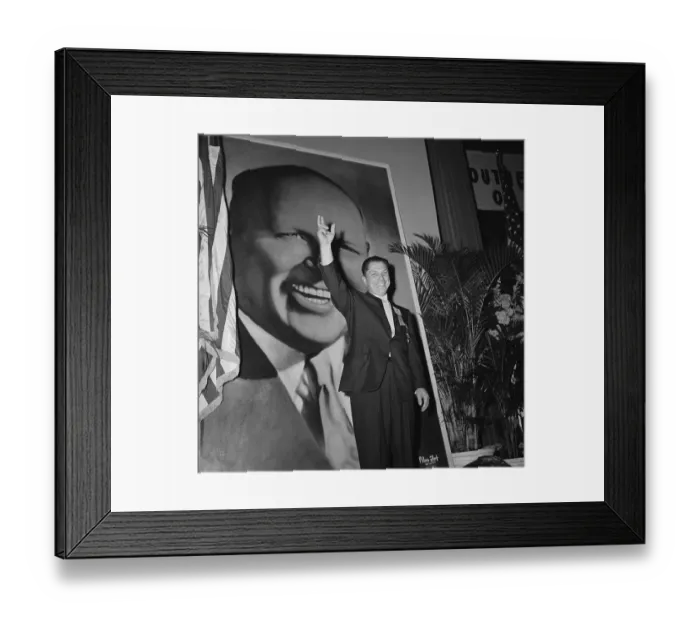 Framed Print : James Hoffa Waving in Front of Photo of Dave Beck Framed Print : James Hoffa Waving in Front of Photo of Dave Beck