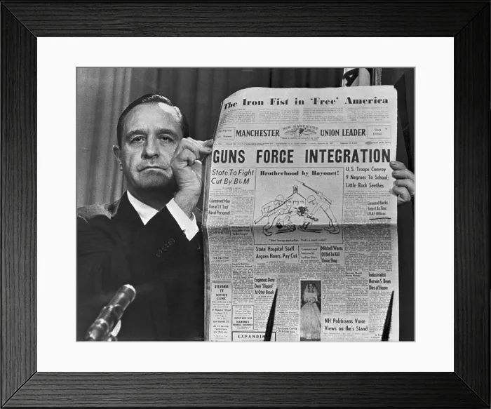 Framed Print : Orval Faubus Holding Newspaper at Address Framed Print : Orval Faubus Holding Newspaper at Address