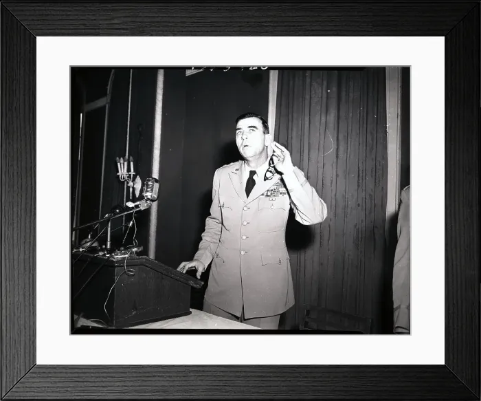 Framed Print : Military General Talking to Newsmen Framed Print : Military General Talking to Newsmen