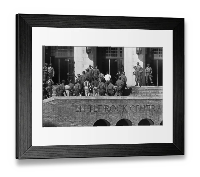 Framed Print : African American Students Enter High School with Military Escort Framed Print : African American Students Enter High School with Military Escort