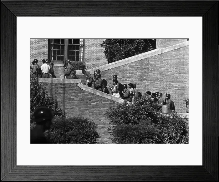 Framed Print : Troops Escorting Students up Steps Framed Print : Troops Escorting Students up Steps