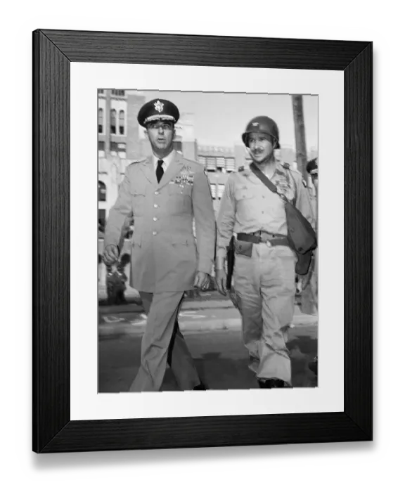 Framed Print : Military Officials Walking to High School Framed Print : Military Officials Walking to High School
