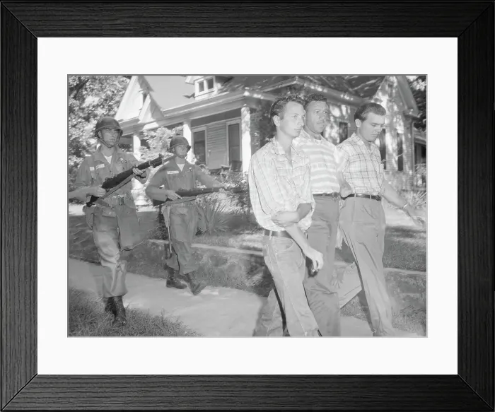 Framed Print : Soldiers Walking Men Down Street with Bayonets Framed Print : Soldiers Walking Men Down Street with Bayonets