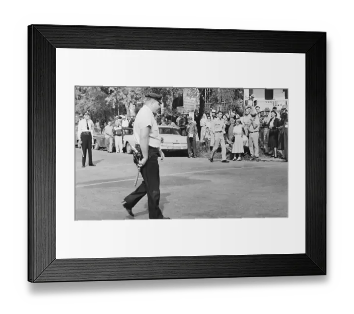 Framed Print : Patrolman Observing School Protesters Framed Print : Patrolman Observing School Protesters