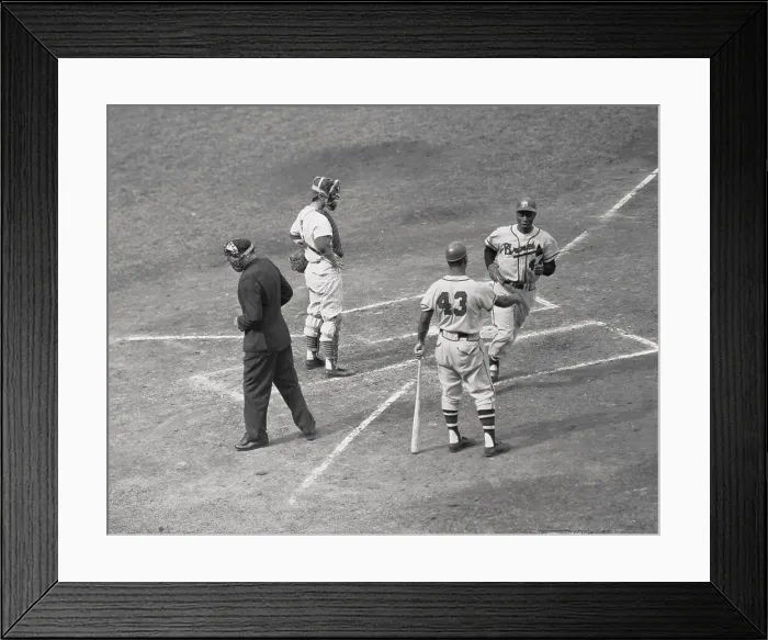 Framed Print : Hank Aaron Being Greeted After Home Run Framed Print : Hank Aaron Being Greeted After Home Run