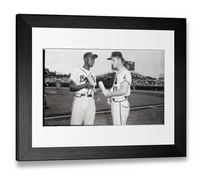 Framed Print : Hank Aaron & Ed Mathews Comparing Bats Framed Print : Hank Aaron & Ed Mathews Comparing Bats