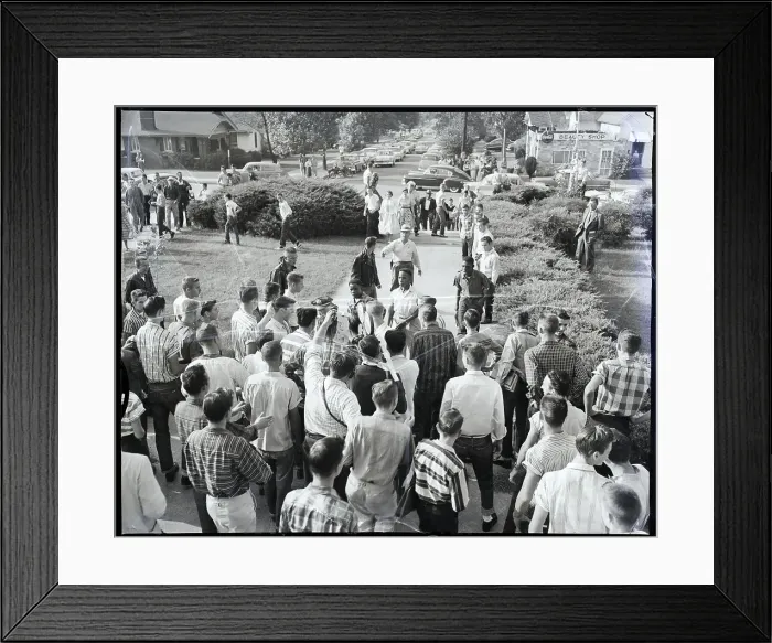 Framed Print : Whites Stop Blacks From Entering School Framed Print : Whites Stop Blacks From Entering School