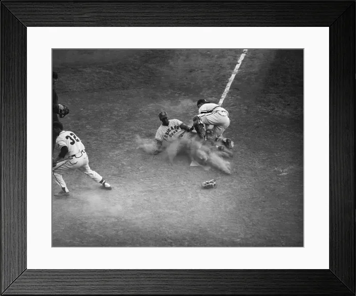 Framed Print : Ernie Banks Sliding Safely Into Home Framed Print : Ernie Banks Sliding Safely Into Home