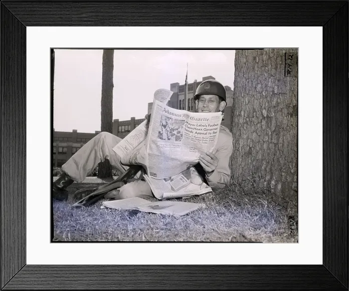 Framed Print : Soldier Reads Paper on Tree Framed Print : Soldier Reads Paper on Tree