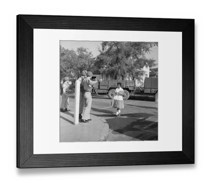 Framed Print : Soldiers Stopping African American Girl from Entering School Framed Print : Soldiers Stopping African American Girl from Entering School