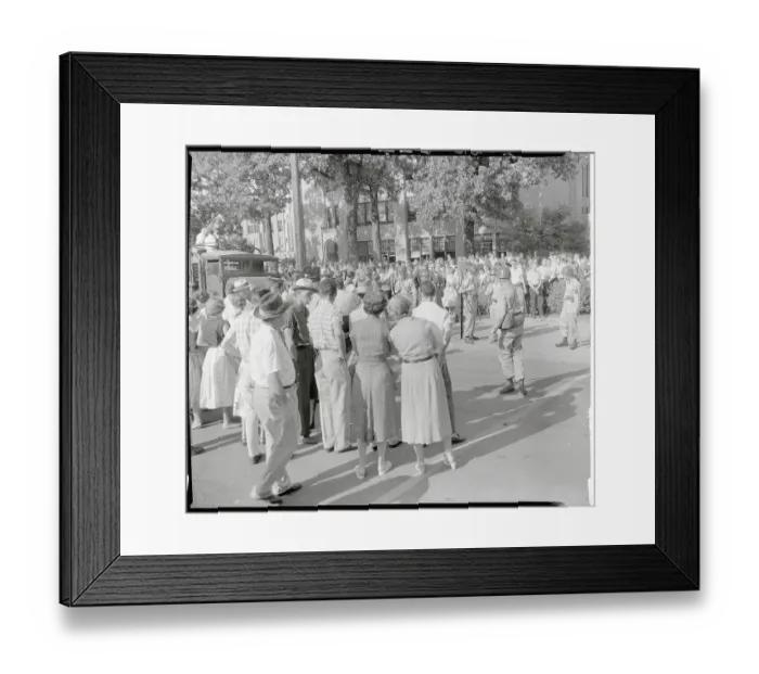 Framed Print : Crowd Gathered Across Street from School Framed Print : Crowd Gathered Across Street from School