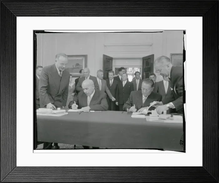 Framed Print : Yugoslavian Leaders in Conference During Treaty Agreement Framed Print : Yugoslavian Leaders in Conference During Treaty Agreement