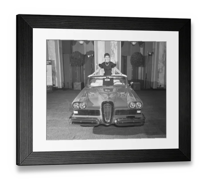 Framed Print : Young Woman Posing in Newly Designed Convertible Framed Print : Young Woman Posing in Newly Designed Convertible