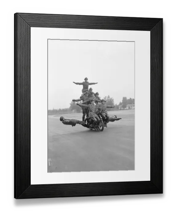 Framed Print : Twelve Policemen Riding One Motorcycle Framed Print : Twelve Policemen Riding One Motorcycle