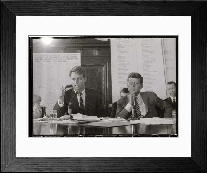 Framed Print : Senator John Kennedy and Robert Kennedy Question Jimmy Hoffa Framed Print : Senator John Kennedy and Robert Kennedy Question Jimmy Hoffa