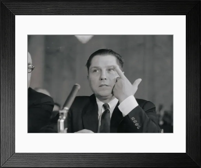 Framed Print : James Hoffa Gesturing at Microphone